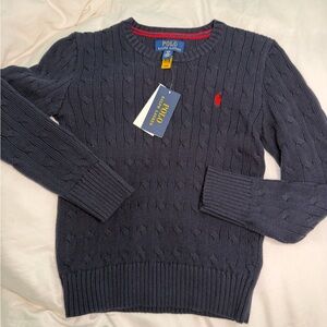 Polo by Ralph Lauren Kid's Cable Knit Crewneck Sweater - Navy with Red Logo